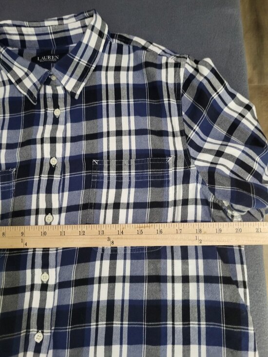 Lauren Ralph Lauren Women's XL Plaid Button Up Shirt Blue White Black Roll Tab - Picture 6 of 8